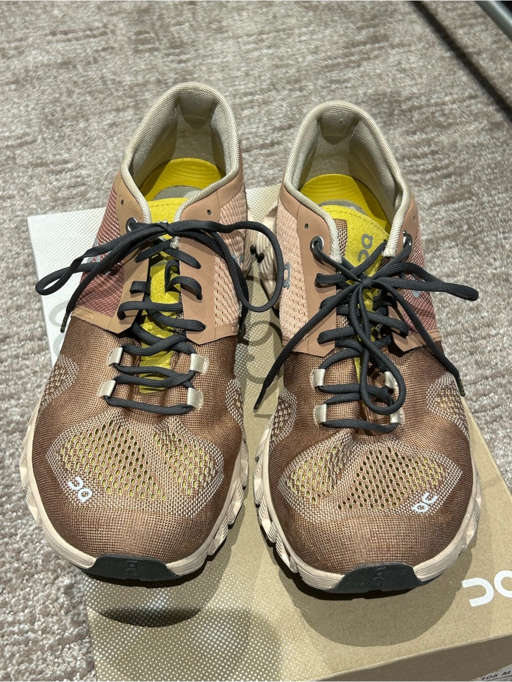 On Running Women’s Brown and Yellow Mesh Athletic Shoes